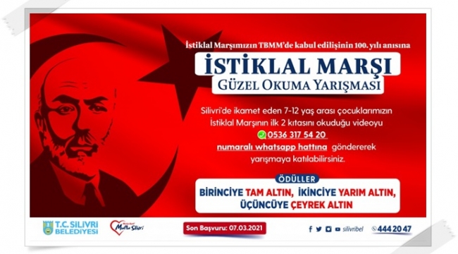 Silivri Belediyesi İstiklal Marşı Okuma Yarışması Düzenliyor