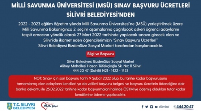 MSÜ Sınav Ücretleri Silivri Belediyesinden